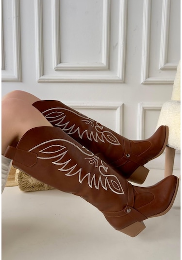 Jilla Taba Cilt Tak Çıkar Topuklu Bot Ve Çizme Taba1 Taba