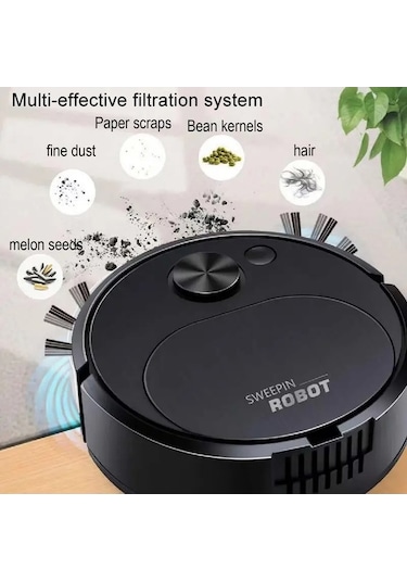 Dancemonkey Tarla Süpürme Robotu Otomatik Aile Mini Temizleme Makinesi Usb Şarjlı Akıllı Süpürge Siyah, Yeni Tasarım Siyah