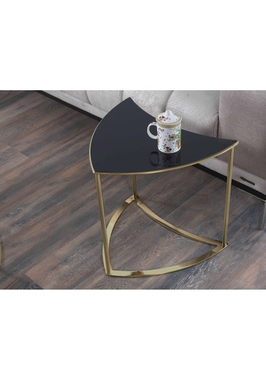 Premium Modern Yuvarlak Sehpa 6 Lı Takım 100 48cm Cam Altın Ayaklı