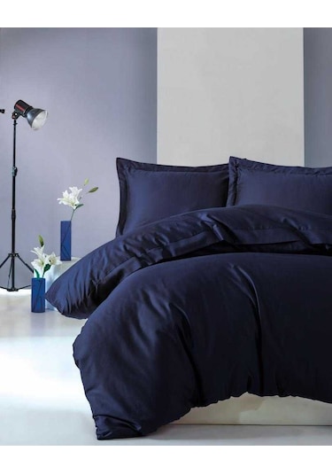 Cotton Box Tek Kişilik Saten Nevresim Takımı Elegante Lacivert