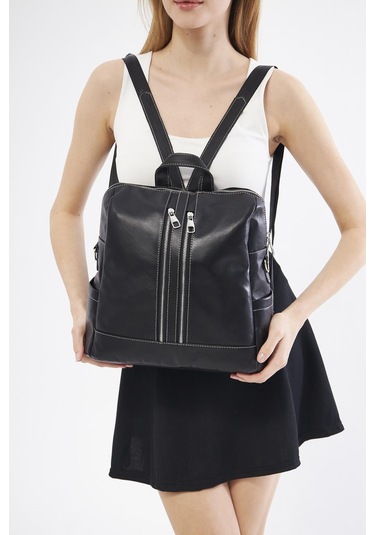 Derinss Dkb372 Hakiki Deri Siyah Kadın Sırt Ve Omuz Çantası 001