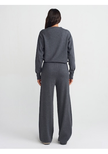 Dilvin 70163 Beli Lastikli Yünlü Triko Pantolon-füme M. Füme M.