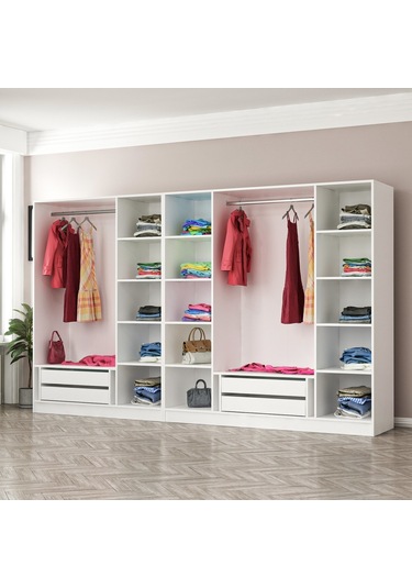Minar Kale Country 7 Kapak 4 Çekmece Zincir Dolap - Beyaz 190cm Beyaz
