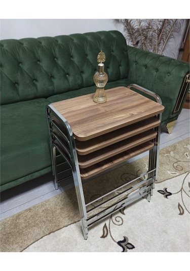 Mermer Desenli Şık 4'lü Piramit Tepsi Zigon ceviz