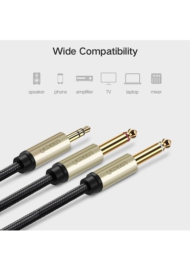 Ebitda 40793 3.5mm Trs Erkek 2x6.35mm Ses Kablosu 3m, Saf Bakır, Altın Konektör, Dayanıklı