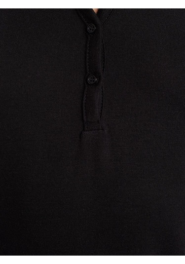 31544 Düğmeli Uzun Kollu Top-siyah-10691 Siyah