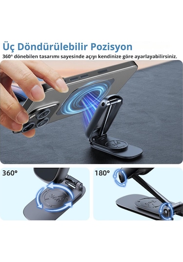 Polham Güçlü Mıknatıslı Metal Araç İçi Telefon Tutucu, Mutfak Duvarı, Masa Üstü Telefon Tutucu Döner Başlıklı