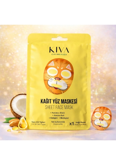 Kedi Kağıt Yüz Maskesi Kolajen Amino Asit Parlatıcı Sheet Face Mask
