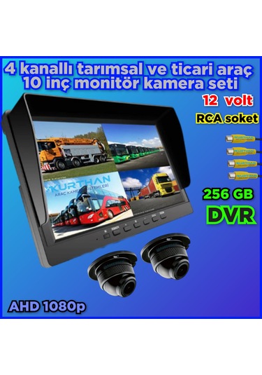 2 Adet Ahd 1080p Ultra Mini Kamera Ve 10 İnç Dvr Monitör Set 12 V