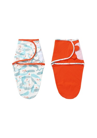 Neevoyu 3-6 Aylık Bebekler İçin Pamuklu Sarılma Battaniyesi - Balina + Turuncu Desenli 2'li Paket M Beden Turuncu
