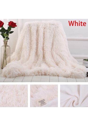Yumuşak Taklit Kürk Mercan Polar Battaniye Kış Sıcak Bulanık Tüylü Kabarık Battaniye Kapak Lüks Peluş Bulanık Yatak Örtüsü Battaniye Yatak Beyaz