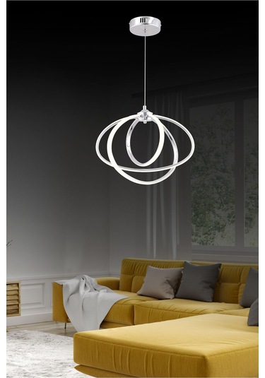 Elips 3lü Krom Kumandalı Ve Dimerli Beyaz, Sarı, Gün Işığı Ledli Plafonyer Avize Sb-ld-602 Krom