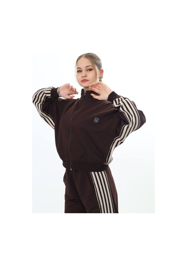 Kız Çocuk %100 Pamuk Oversize Alt&üst Uzun Kol Eşofman Takımı-183-eşt-0023 Kahverengi