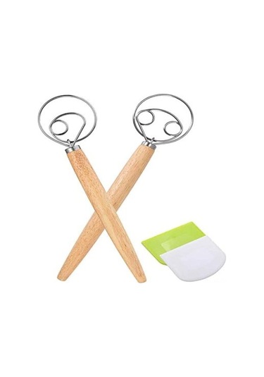 Fortunelane Hessenwood Karıştırıcı Seti: 2 Adet Paslanmaz Çelik Karıştırıcı Ve 2 Adet Hamur Spatulası Gümüş Gümüş