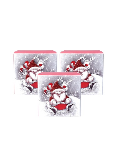 Yılbaşı Noel Baba Ve Geyik Motifli Hediye Kutusu Küçük Set 3'lü
