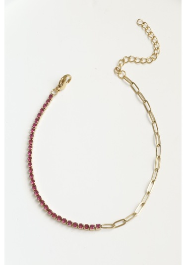 Kadın Çelik Bileklik İnce Suyolu Elips Mix Zincir Bileklik Pembe