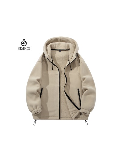 Avrupa Beden Erkek Sonbahar/kış Polar Kapüşonlu Ceket Haki