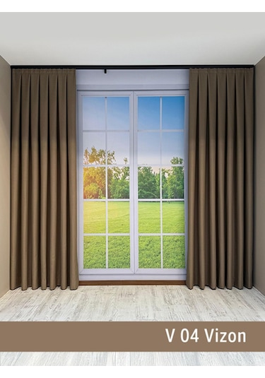 Donatti Vizon Rengi Düz Keten Fon Perde 1/3 Pile Tek Kanat Vizon Rengi