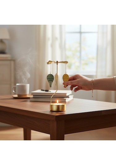 Uçan Balon Temalı Tealight Mumluk Dekoratif Masa Üstü Aksesuar Gold
