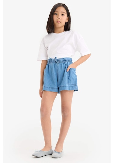 Defacto Kız Çocuk Beli Lastikli Cepli Jean Şort B6574a825smnm28 Mavi