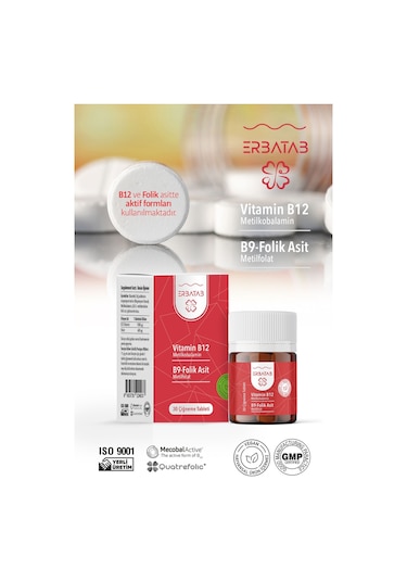 Erbatab Vitamin B12 Folik Asit B9 Takviye Edici Gıda 30 Çiğneme Tablet
