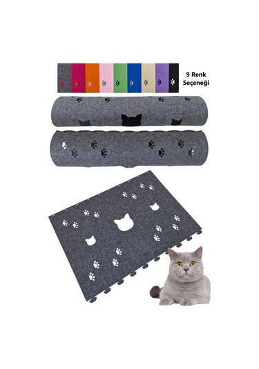 Kedi Oyuncağı Tüneli 1. Kalite 3mm Keçeden Geçmeli Kedi Ve Pati Figürlü 9 Renk A7