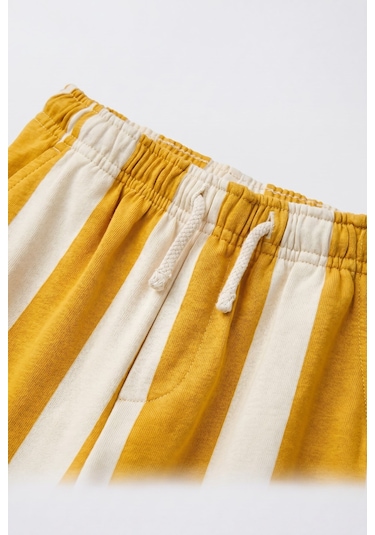 Magu Unisex Çocuk Pamuklu Sarı Ekru Çizgili Pantolon
