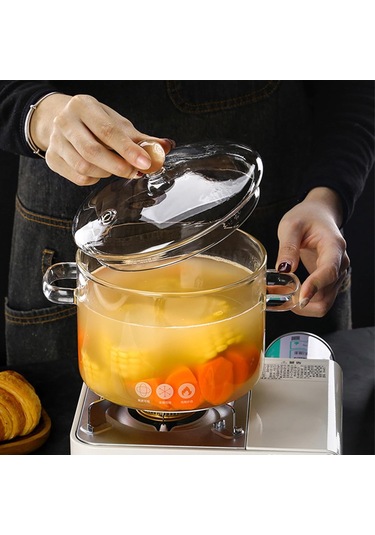 Isıya Dayanıklı Cam Tenceresi Kapaklı, Büyük Çift Kulplar Cam Pişirme Tenceresi, Makarna Erişte İçin Cam Soba Tenceresi, Çorba Cam