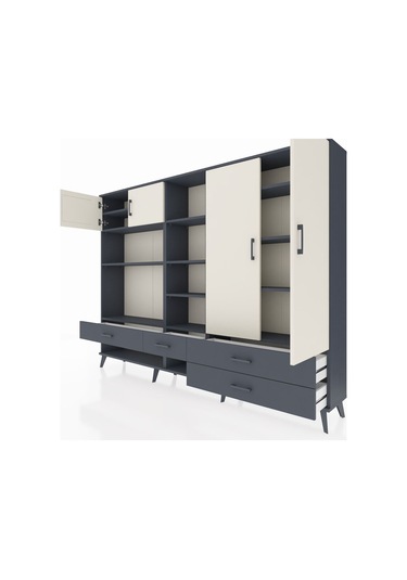 Arges Dolap 12 Raflı 4 Çekmeceli 4 Kapaklı 220x30x163 Antrasit-ay Antrasit-aytaşı/antrasit