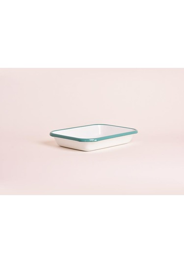 Emaye 22x16cm Meze Tabağı Beyaz - Kordon Turkuaz Mavi