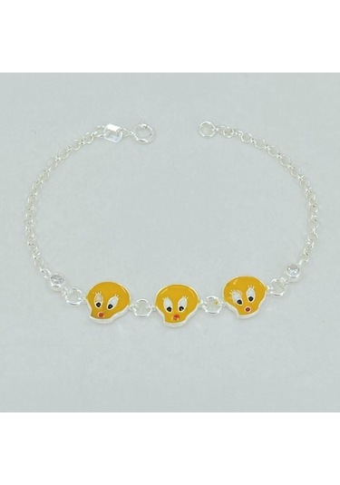 Sarı Kuş Taşlı Çocuk Gümüş Bileklik Bebek Künyesi Csb14