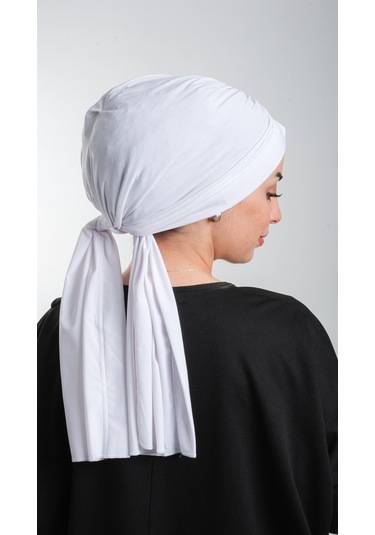 Beyaz Pratik Hazır Geçmeli Tesettür Bone Kesik Elyaf Sade 2111_42 Beyaz