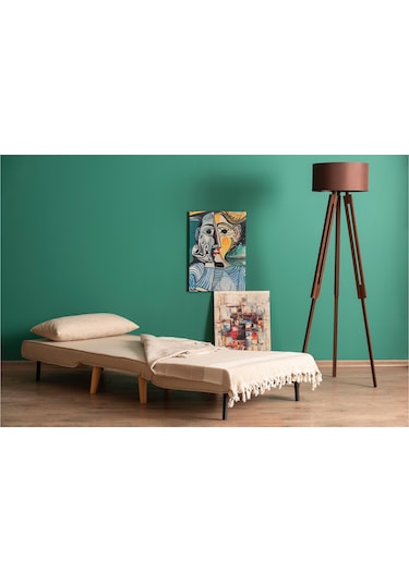 Folde 80 Tekli Yataklı Katlanır Koltuk Keten Krem Krem