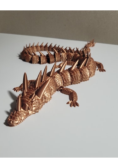 55 Cm Bakır Renkli Dev Ejderha Figürü 3d Baskı Ejderha Heykeli Metalik Görünümlü Tasarım