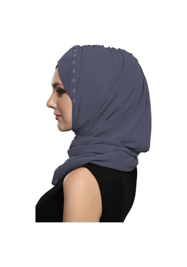 Şallı Takmatik Taşlı Koyu Gri Hazır Türban Tesettür Bone Namaz Örtüsü Koyu Gri