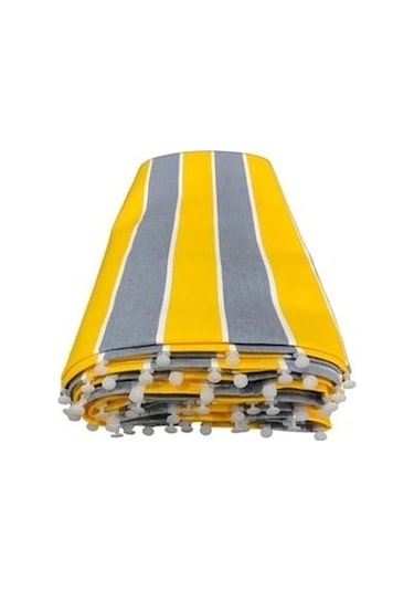 Ceylan Home Balkon Perdesi Bağcıklı Ölçü Seçenekli Sarı Gri Çizgili Antrasit