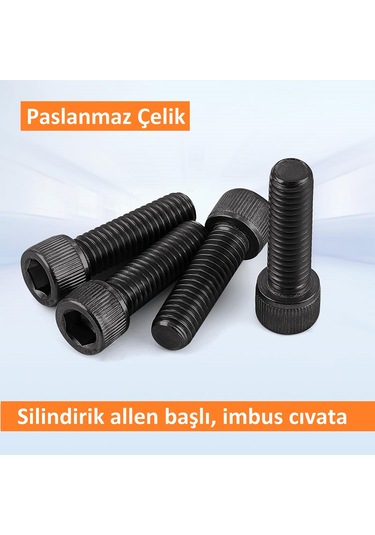 İmbus Siyah Çelik Civata Dın 912 8.8 Kalite 6x25 Mm 50 Adet