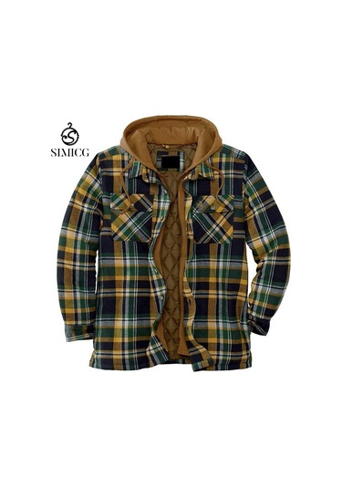 Kalın Pamuklu Ekose Uzun Kollu Bol Kapüşonlu Erkek Ceketi Yeşil