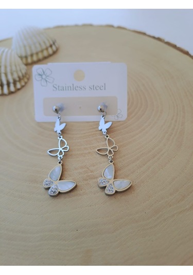 Dali Shop Sallantılı Çelik Gümüş Kaplama Kelebek Küpe Gümüş