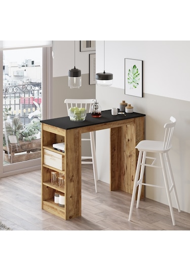 Robinhome Robin Home Thales Bar Masası Mutfak Yemek Masası Siyah-Çam