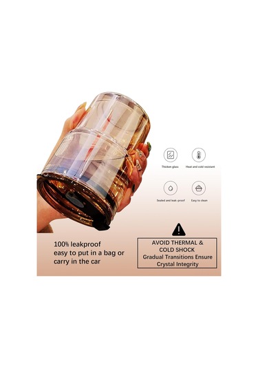 Fosenze İki Katlı Cam Kupa, Sıcak/soğuk İçecekler İçin, Toz Koruyucu Kapak Ve Cam Pipetli, 400 Ml