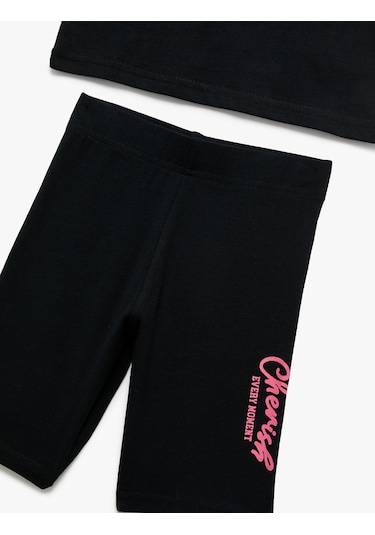 Koton Pamuklu 2'li Baskılı Atlet Ve Tayt Seti Siyah 5skg10116ak Siyah