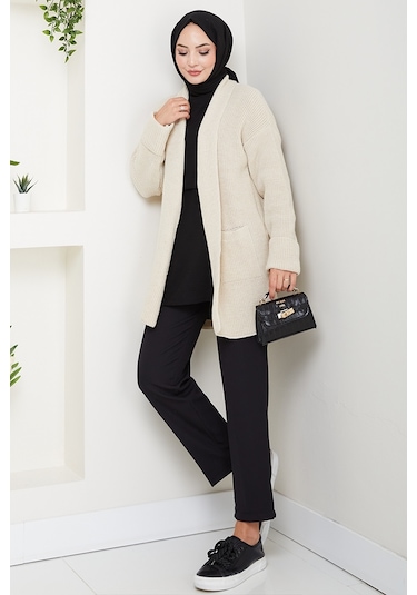 Enfil Şal Yaka Triko Hırka 1598 - Bej Bej