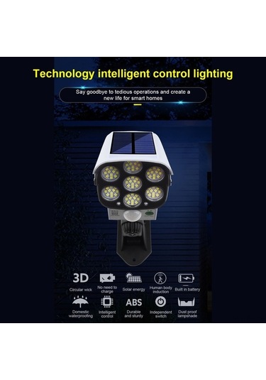 Fortunelane Ip65 Su Geçirmez Güneş Enerjili 77 Led Hareket Sensörlü Güvenlik Aydınlatma Lambası: Beyaz, 2400mah Pil, 3 Mod, Uzakt Beyaz
