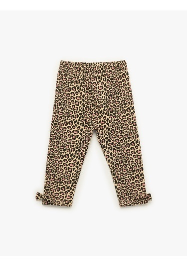 Koton Leopar Desenli Fiyonklu Pamuklu Uzun Tayt Bej Desenli 6wmg40041ak Ekru Desenli