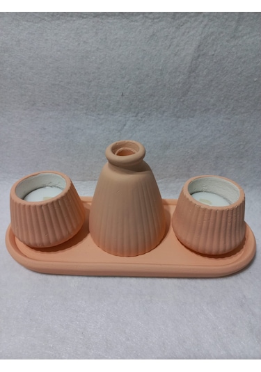 Pampas Vazolu Tabaklı İkili Tealight Mumluk Set Random Çok Renkli