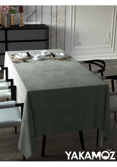 Taş Rengi Kadife Dokulu Masa Örtüsü Dertsiz Velvet Touch Serisi Taş Rengi
