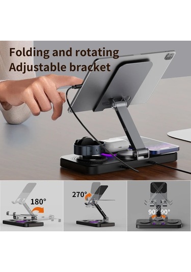 Topshop1 İphone 16 15 Pro Max 14 13 Serisi İpad İwatch İçin Siyah Hızlı Şarjlı Kablosuz Şarj İstasyonu Çoklu Cihaz Uyumlu