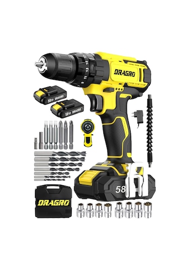 Dragro GTX-58 58V 5AH Darbeli Çift Akülü Vidalama Makinesi - Sarı