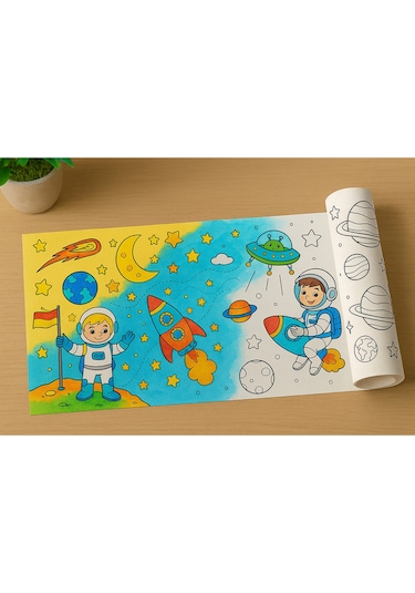 Minik Astronotlar Için Uzay Temalı Boyama Rulosu 5 Metre